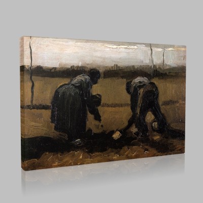 Van Gogh-Peasant Man and Woman Planting Potatoes Stampa su Tela