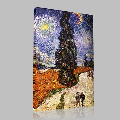 Van Gogh-Route de campagne, la nuit en Provence Stampa su Tela