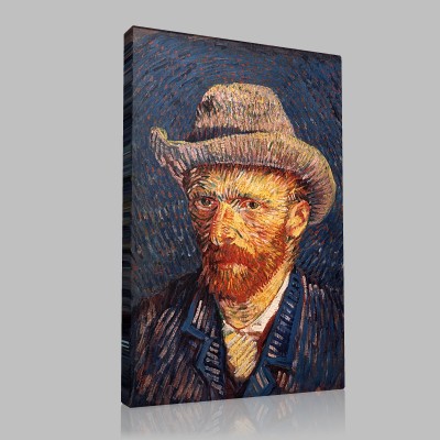 Van Gogh-Self-Portrait with chapeau de feutre Stampa su Tela